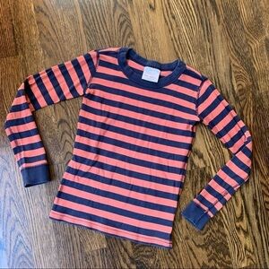 Hanna Andersson Striped Cotton Long Sleeve Pajama Top 6-7 120cm Blue Navy Orange